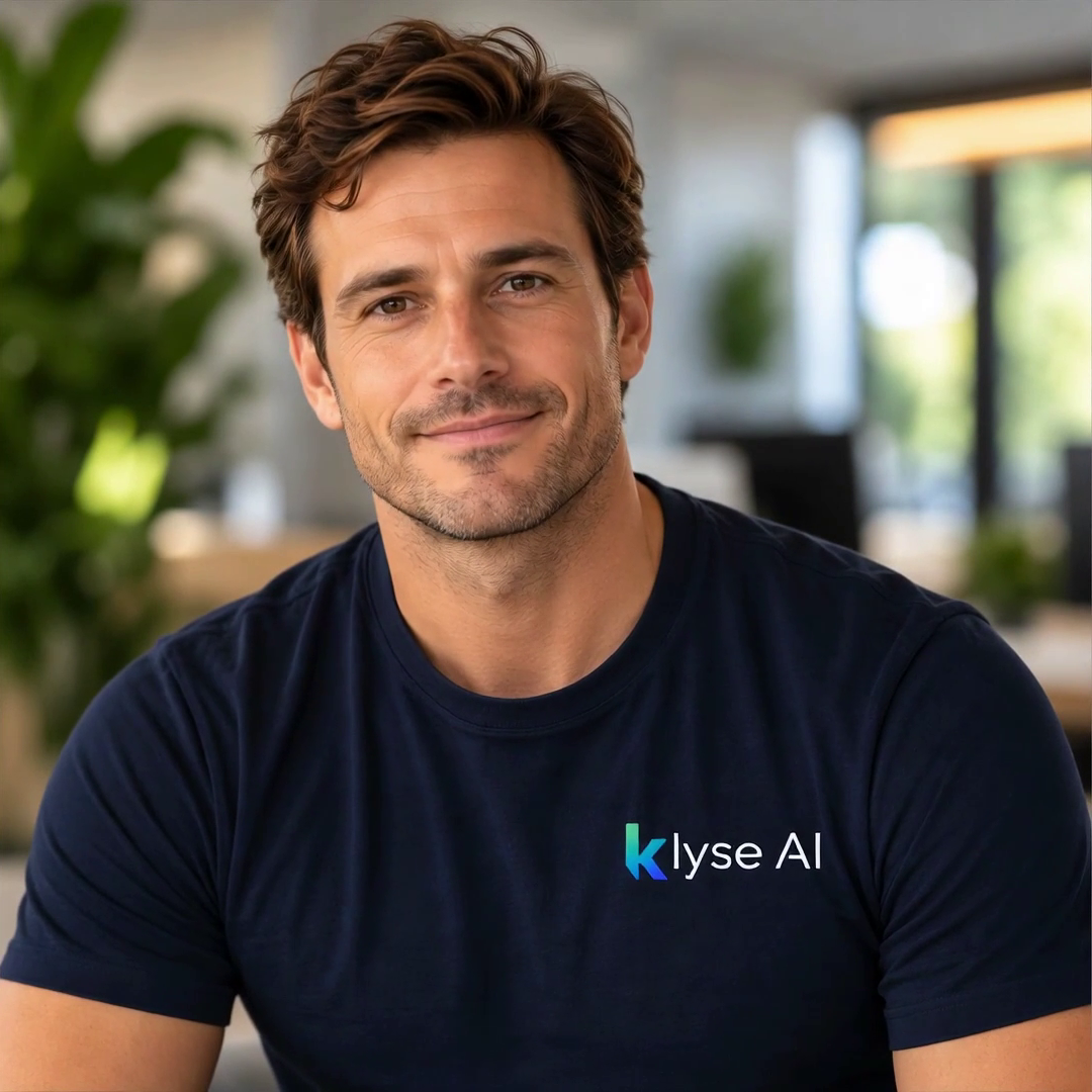 Michael, Klyse AI’s Business Advisor, wearing his Klyse AI shirt.